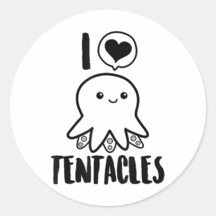 Adesivo Redondo Eu Adoro Tentáculos T-shirt Cute Octopus Tee