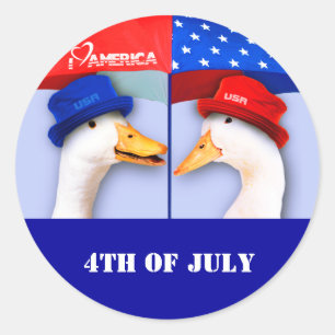 Adesivo Redondo Eu Amo A América. Patos Engraçados 4 de julho