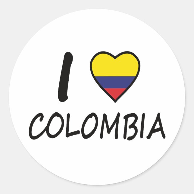 Adesivo Redondo Eu amo a bandeira colombiana Colômbia (Frente)