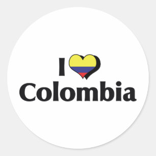 Adesivo Redondo Eu Amo a Bandeira da Colômbia