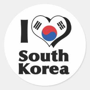 Adesivo Redondo Eu Amo a Bandeira da Coreia do Sul