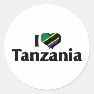 Adesivo Redondo Eu Amo a Bandeira da Tanzânia