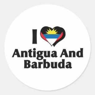 Adesivo Redondo Eu Amo a Bandeira de Antígua e Barbuda
