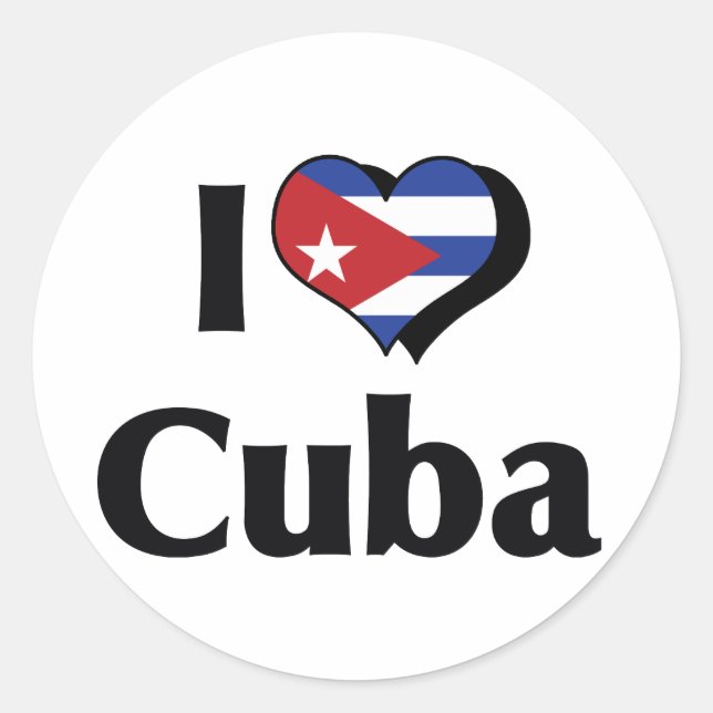 Adesivo Redondo Eu Amo a Bandeira de Cuba (Frente)