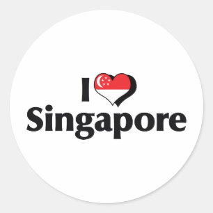 Adesivo Redondo Eu Amo a Bandeira de Singapura