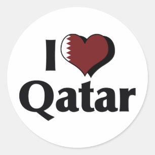 Adesivo Redondo Eu Amo a Bandeira do Qatar