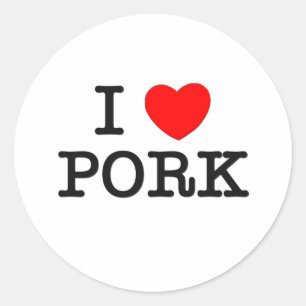 Adesivo Redondo Eu amo a CARNE DE PORCO (a comida)