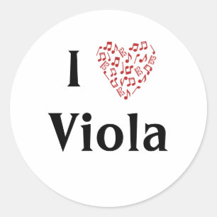 Adesivo Redondo Eu Amo a Clave de Dó Viola Coração Vermelho de Not