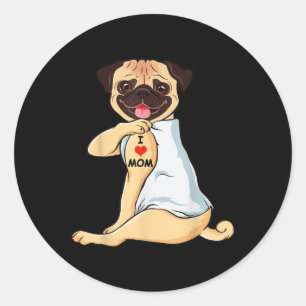 Adesivo Redondo Eu Amo A Mãe Tatto Pug Mãe Cão Mão Mão Sobre Mulhe
