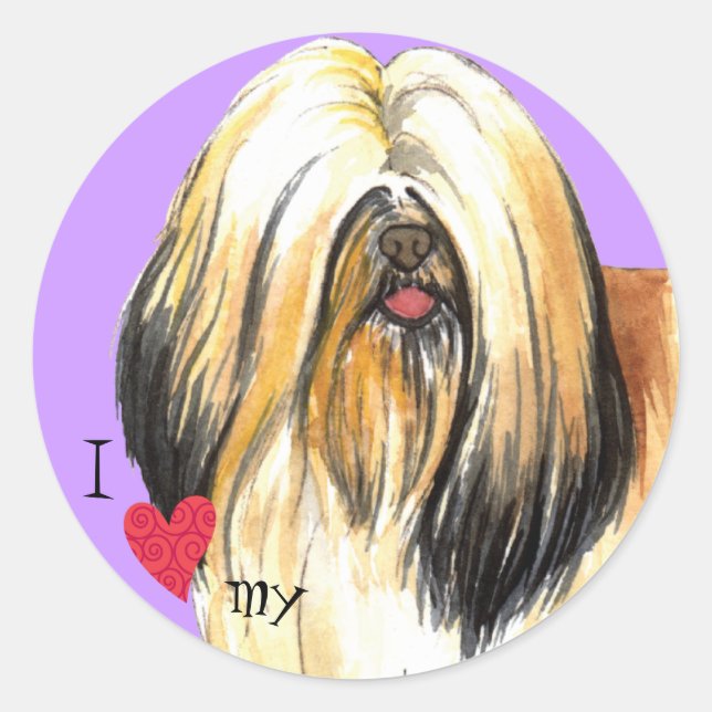 Adesivo Redondo Eu Amo a minha Lhasa Apso (Frente)