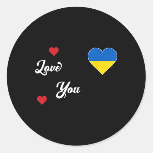 Adesivo Redondo Eu Amo a Ucrânia Com a Bandeira da Ucrânia Num Cor