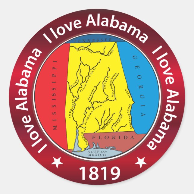 Adesivo Redondo Eu amo Alabama (Frente)