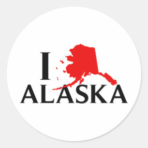 Adesivo Redondo Eu amo Alaska - estado do amor AK de I