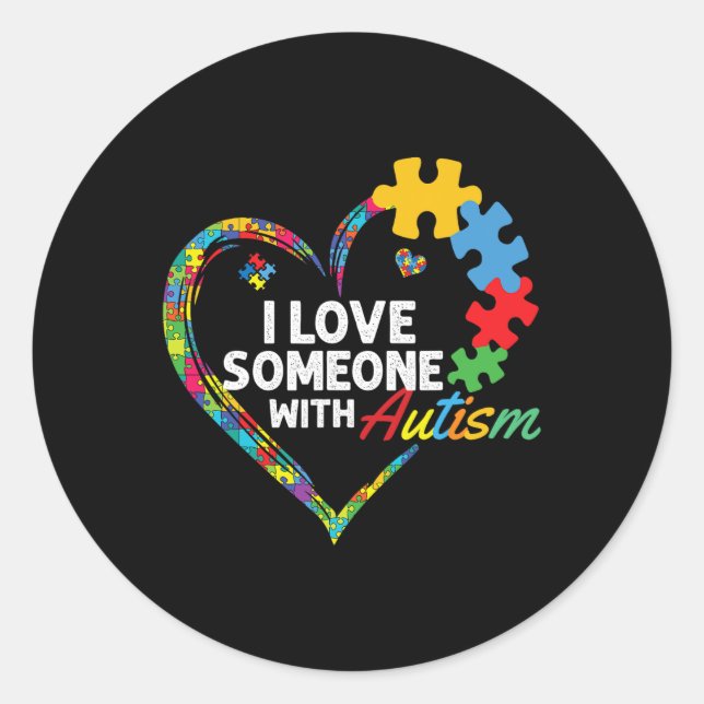 Adesivo Redondo Eu Amo Alguém Com Autismo Quebra-cabeça 2 (Frente)