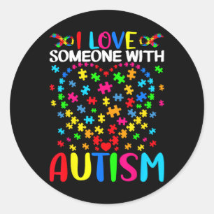 Adesivo Redondo Eu Amo Alguém Com Autismo Quebra-cabeça Heart Advo