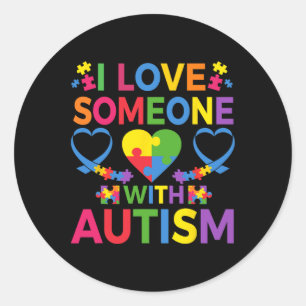 Adesivo Redondo Eu Amo Alguém Com Autismo Quebra-cabeça Heart Advo