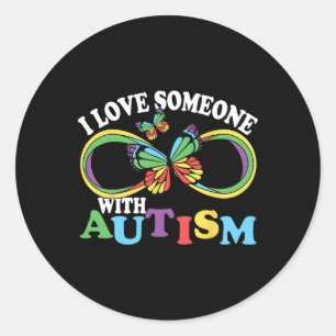 Adesivo Redondo Eu Amo Alguém Com Autismo Sensibilização Borboleta