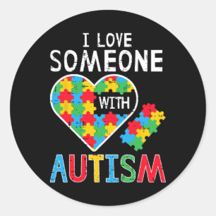 Adesivo Redondo Eu Amo Alguém Com Autismo Sensibilização Cardíaca