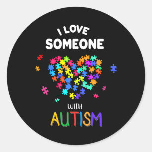 Adesivo Redondo Eu Amo Alguém Com Autismo Tee Autism Fala Com Cons