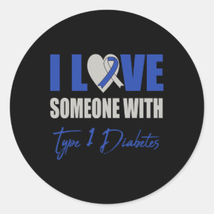 Adesivo Redondo Eu Amo Alguém Com Diabetes Tipo 1 Azul