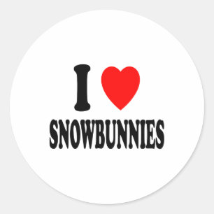 Adesivo Redondo Eu amo (amo) Snowbunnies Esquiando Atração de Snow