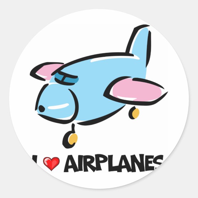 Adesivo Redondo Eu amo aviões (Frente)