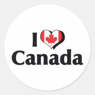 Adesivo Redondo Eu Amo Bandeira do Canadá