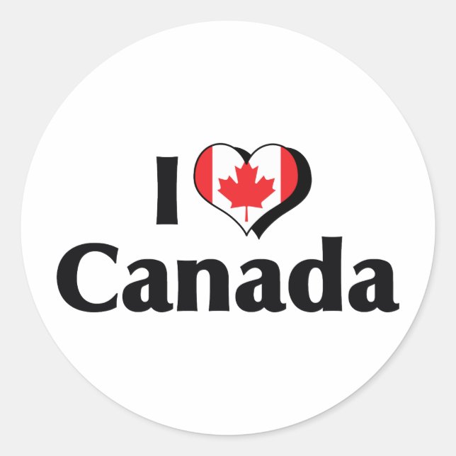 Adesivo Redondo Eu Amo Bandeira do Canadá (Frente)