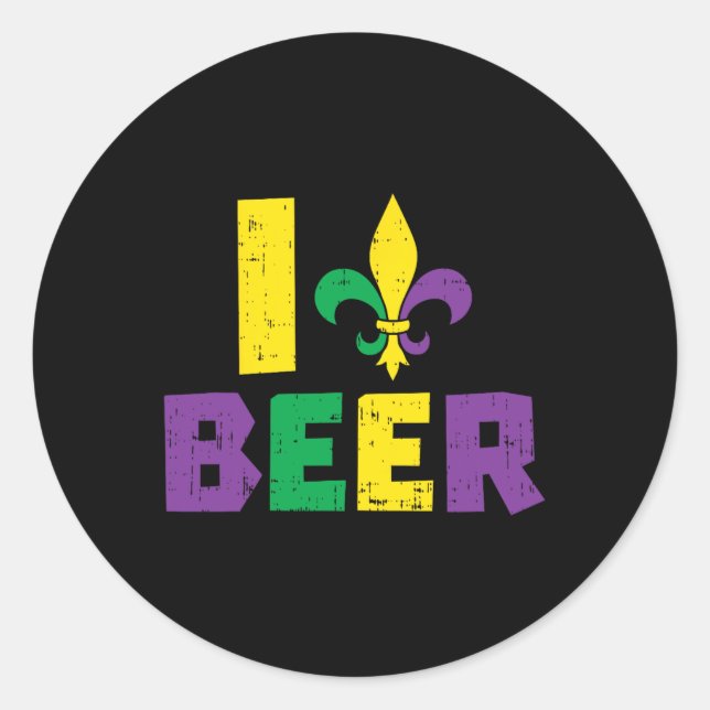 Adesivo Redondo Eu Amo Beer Jester Hat Equipe De Bebendo Mardi Gra (Frente)