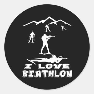 Adesivo Redondo Eu Amo Biathlon Winter Sports Ski Biathlett