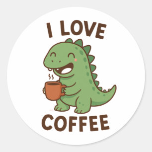 Adesivo Redondo Eu Amo Café – Design de Citação para Amantes de Ca