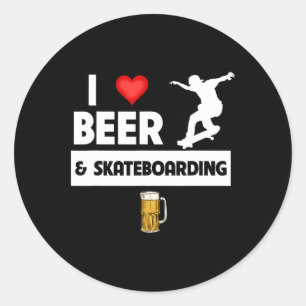 Adesivo Redondo Eu Amo Cerveja E Skateboard Truque De Skatista