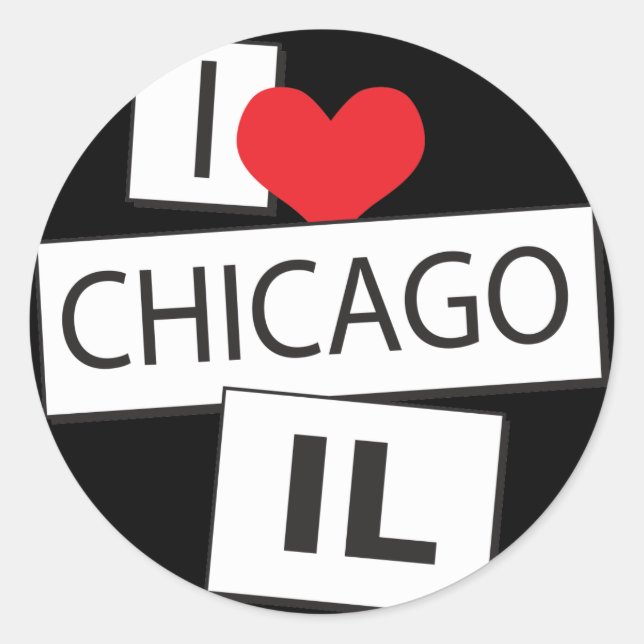 Adesivo Redondo Eu amo Chicago IL (Frente)