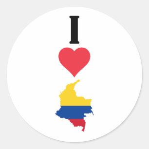 Adesivo Redondo Eu Amo Colômbia Vertical I Heart Country Flag Map