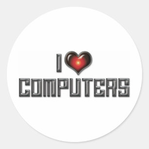 Adesivo Redondo Eu Amo Computadores Coração - Amante de Eletrônica