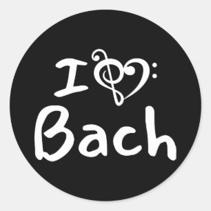 Adesivo Redondo Eu amo coração Bach Música Clássica Texto Branco
