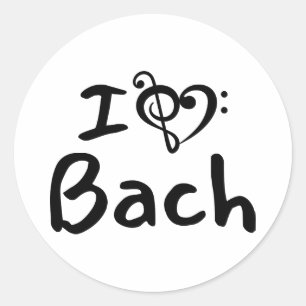 Adesivo Redondo Eu amo coração Bach Música Clássica Texto Preto