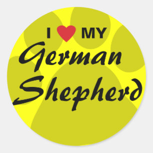 Adesivo Redondo Eu amo (coração) meu german shepherd Pawprint