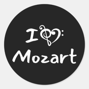 Adesivo Redondo Eu amo coração Mozart Música Clássica Texto Branco
