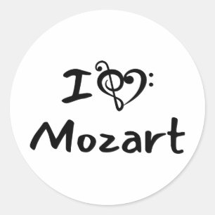 Adesivo Redondo Eu amo coração Música Clássica Mozart Texto Preto