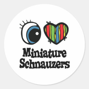 Adesivo Redondo Eu Amo (Coração) Schnauzers Miniatura