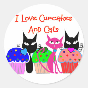 Adesivo Redondo "Eu amo cupcakes e gatos"--Presentes dos amantes