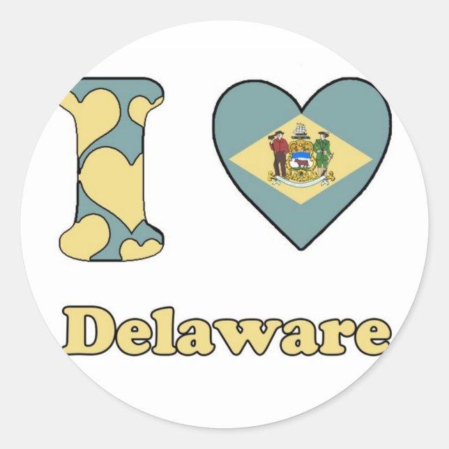 Adesivo Redondo Eu amo Delaware (Frente)