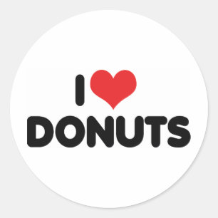 Adesivo Redondo Eu Amo Donuts de Coração - Comida de Lanche Donut