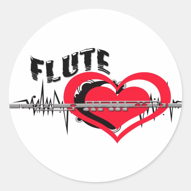 Adesivo Redondo Eu Amo Flute Heart (Frente)