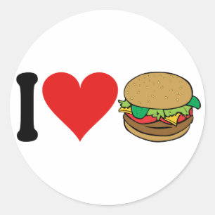 Adesivo Redondo Eu amo Hamburger *