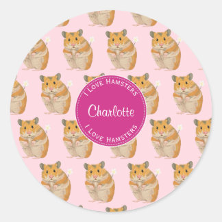 Adesivo Redondo Eu amo Hamsters Pink Hamster Patterno