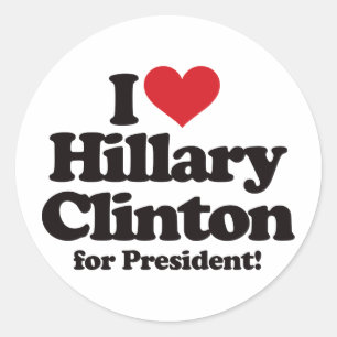 Adesivo Redondo Eu amo Hillary Clinton para o presidente