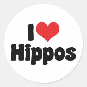 Adesivo Redondo Eu Amo Hipopótamos de Coração - Amante de Hipopóta