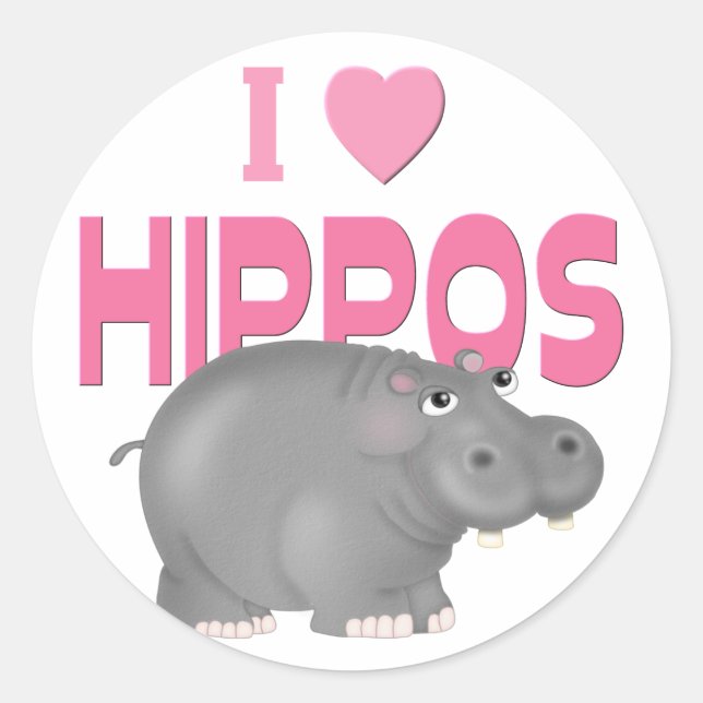 Adesivo Redondo Eu Amo Hippos (Frente)